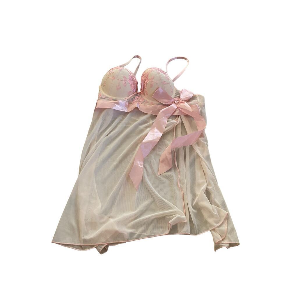 Just Sexy Lingerie Pink Sleeveless Floral Lace Doll Lingerie Size Large